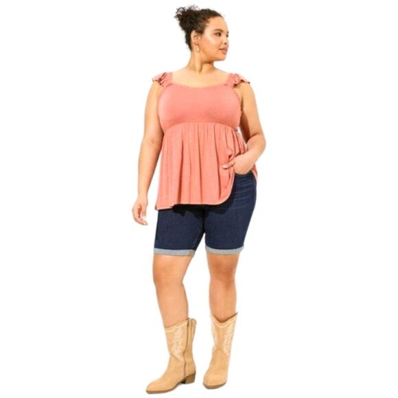 TORRID Super Soft Slub Ruffle Shoulder Babydoll Tank Top - Picture 1 of 13